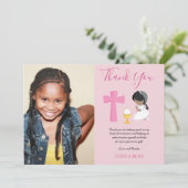 DANK U PHOTO 1st Commune - GIRL PINK Bedankkaart (Staand voorkant)