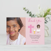 DANK U PHOTO 1st Commune - GIRL PINK Bedankkaart (Staand voorkant)