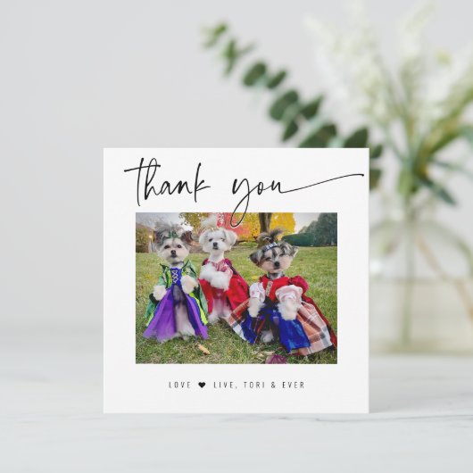 DANK U PHOTO modern, eenvoudig script Bedankkaart (Staand voorkant)