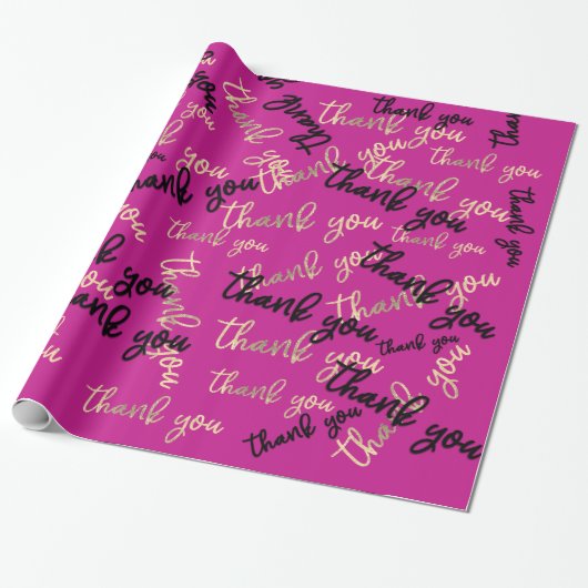 Dank u Pink Berry Gold Caligrafie Script Favor Cadeaupapier (Uitgerold)