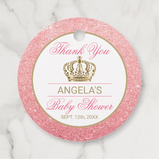 Dank u Pink Princess Gold Crown Baby shower Bedankjes Labels (Achterkant)