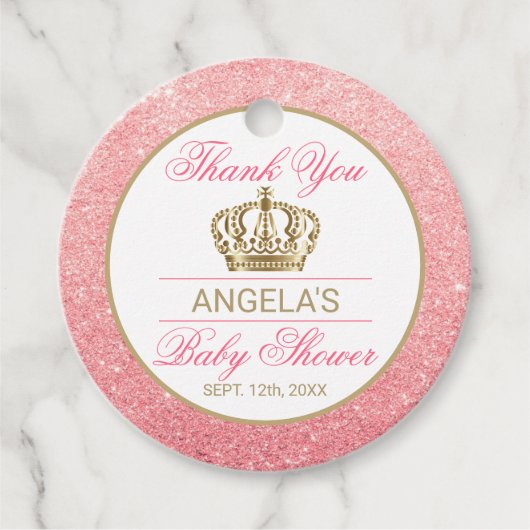 Dank u Pink Princess Gold Crown Baby shower Bedankjes Labels (Voorkant)