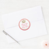 Dank u Pink Princess Gold Crown Baby shower Ronde Sticker (Envelop)