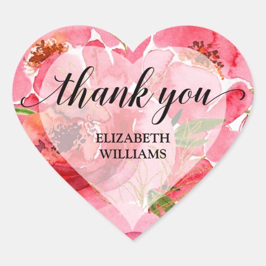 Dank U Pioenbloemen Hart Sticker (Voorkant)