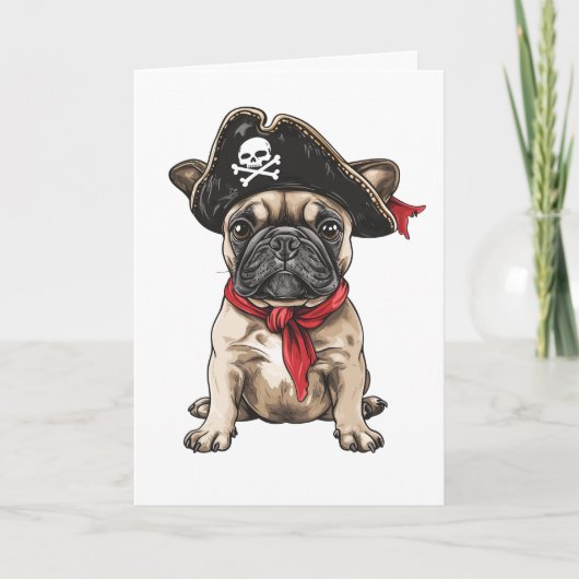 Dank u Pirate Franse Bulldog Skull Crossbones Bedankkaart (Voorkant)