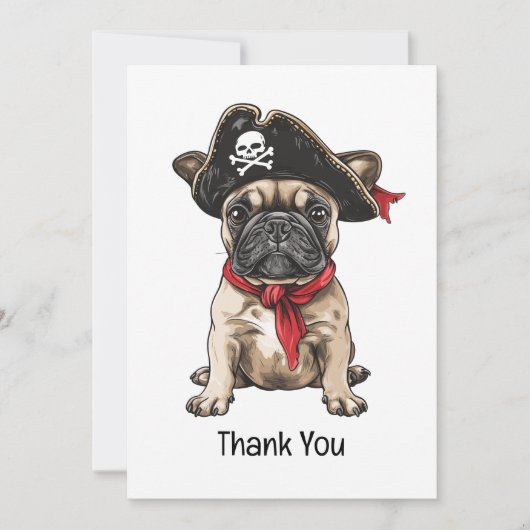 Dank u Pirate Franse Bulldog Skull Crossbones Bedankkaart (Voorkant)