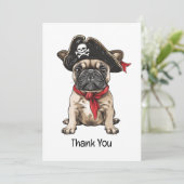 Dank u Pirate Franse Bulldog Skull Crossbones Bedankkaart (Staand voorkant)