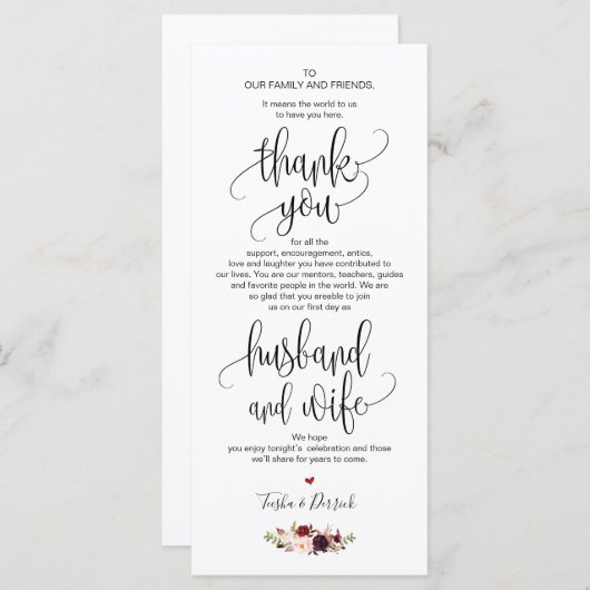 Dank u Plaats Instelling Kaart voor Trouwdiner v3 (Voorkant / Achterkant)