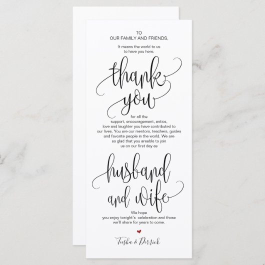 Dank u Plaats Instelling Kaart voor Trouwdiner v4 (Voorkant / Achterkant)