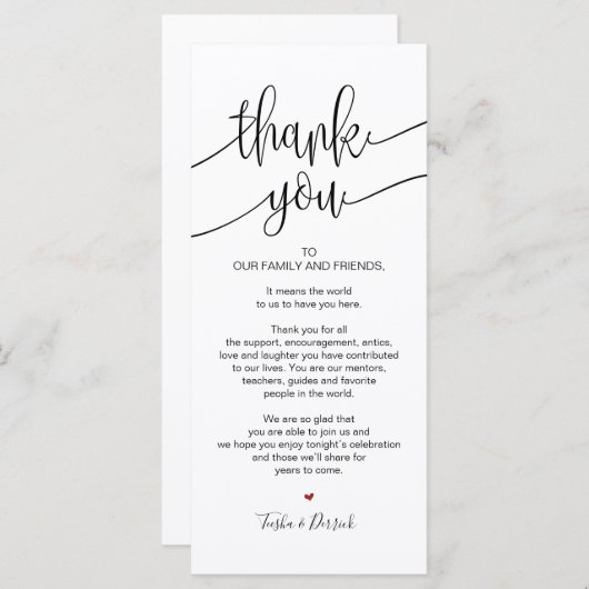 Dank u Plaats Instelling Kaart voor Trouwdiner v9 (Voorkant / Achterkant)