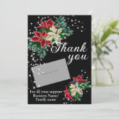 Dank u Poinsettia Gift Kaart Houder Zwart (Staand voorkant)