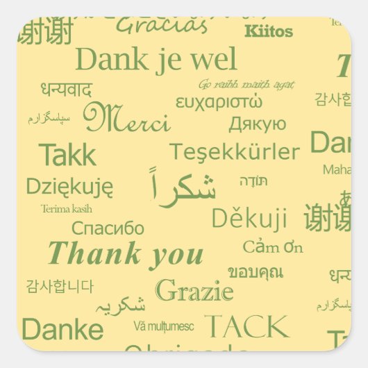 "Dank u" Polyglot Typography Art, Motivatie Vierkante Sticker (Voorkant)