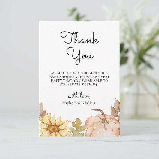 Dank u Pompoen Bloemen Herfst Baby shower Bedankkaart (Staand voorkant)