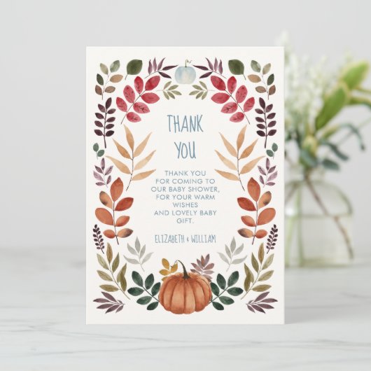 Dank u Pompoen Herfst Baby shower Bedankkaart (Staand voorkant)