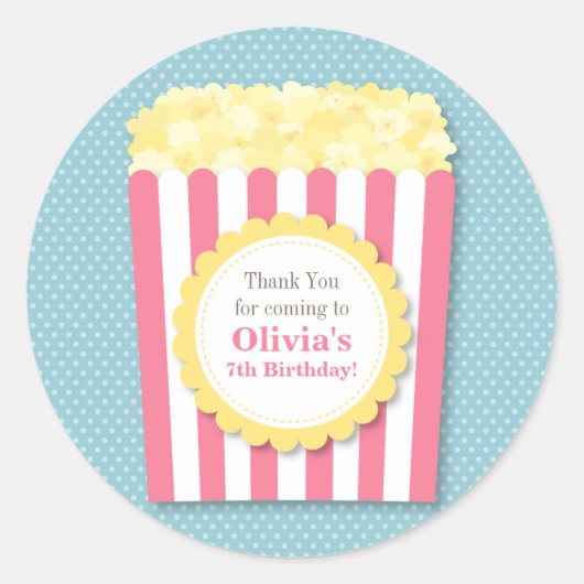 Dank u Popcorn Kids Verjaardagsfeestje Stickers (Voorkant)