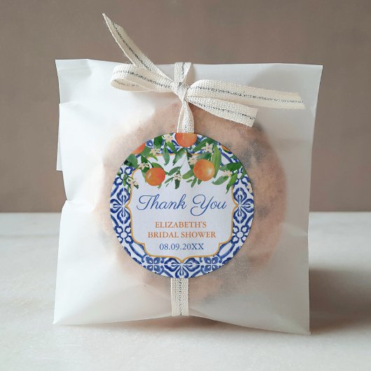 Dank u Positano Sinaasappels bruiloft douche gunst Ronde Sticker