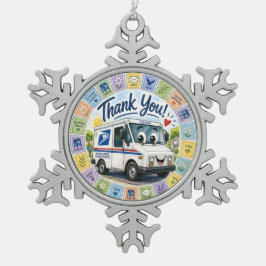 Dank u postarbeiders tin sneeuwvlok ornament