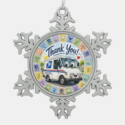 Dank u postarbeiders  tin sneeuwvlok ornament (Voorkant)