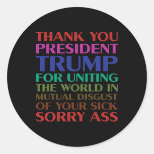 Dank u president Trump voor het verenigen van de w Ronde Sticker