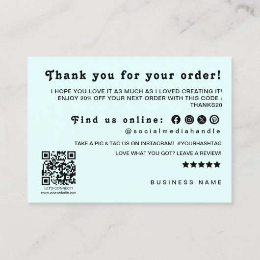 Dank u QR Code Logo Korting Laat een Review Visitekaartje (Achterkant)