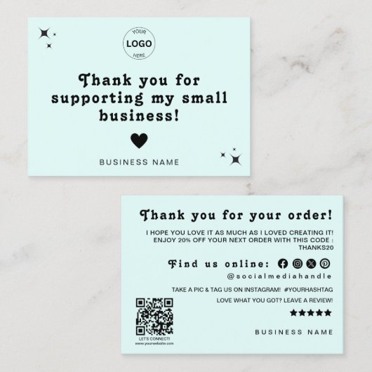 Dank u QR Code Logo Korting Laat een Review Visitekaartje (Voorkant / Achterkant)