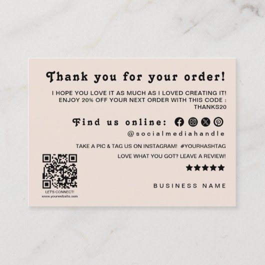 Dank u QR Code Logo Korting Laat een Review Visitekaartje (Achterkant)