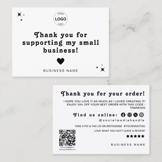 Dank u QR Code Logo Korting Laat een Review Visitekaartje (Voorkant / Achterkant)