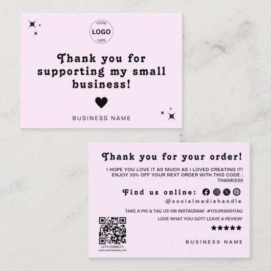 Dank u QR Code Logo Korting Laat een Review Visitekaartje (Voorkant / Achterkant)