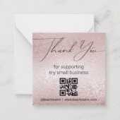 Dank u QR Code Small Business Minimalist Roze Notitiekaartje (Voorkant)