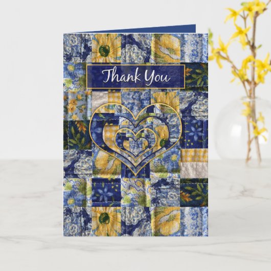 Dank u, Quilt Square, geel blauw, bloemenprint Kaart (Gele Bloem)