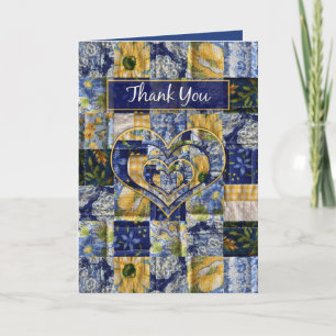 Dank u, Quilt Square, geel blauw, bloemenprint Kaart
