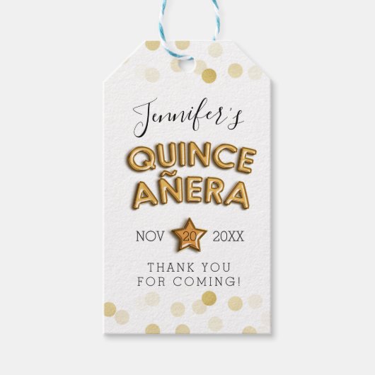 Dank u Quinceañera gouden verjaardag ballonnen Cadeaulabel (Voorkant)