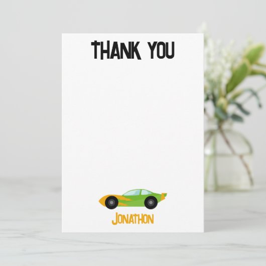 Dank u Racecar Verjaardagsfeestje Kinder auto's Bedankkaart (Staand voorkant)