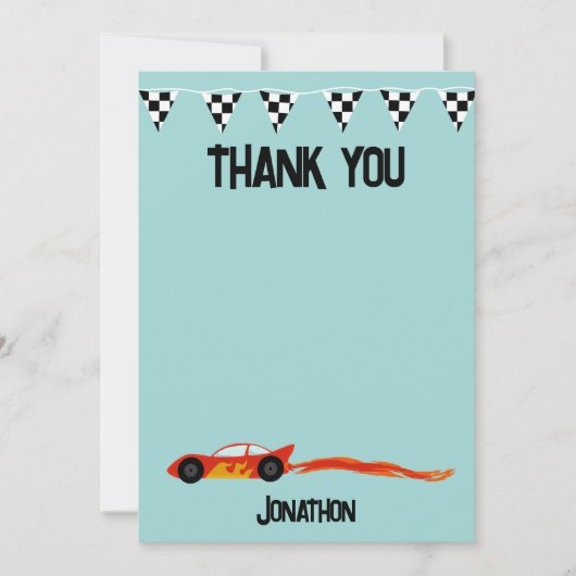 Dank u Racecar Verjaardagsfeestje Kinder auto's Bedankkaart (Voorkant)