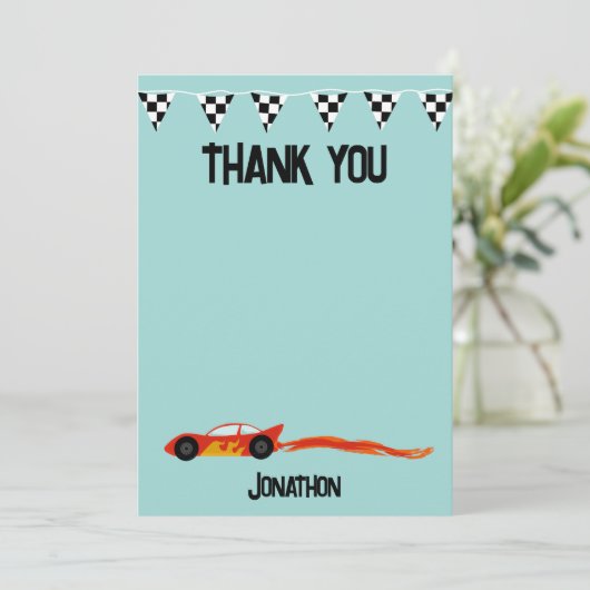 Dank u Racecar Verjaardagsfeestje Kinder auto's Bedankkaart (Staand voorkant)