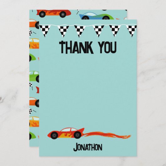 Dank u Racecar Verjaardagsfeestje Kinder auto's Bedankkaart (Voorkant / Achterkant)