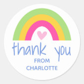Dank u Rainbow Heart Kids Verjaardagsfeestje Groen Ronde Sticker (Voorkant)