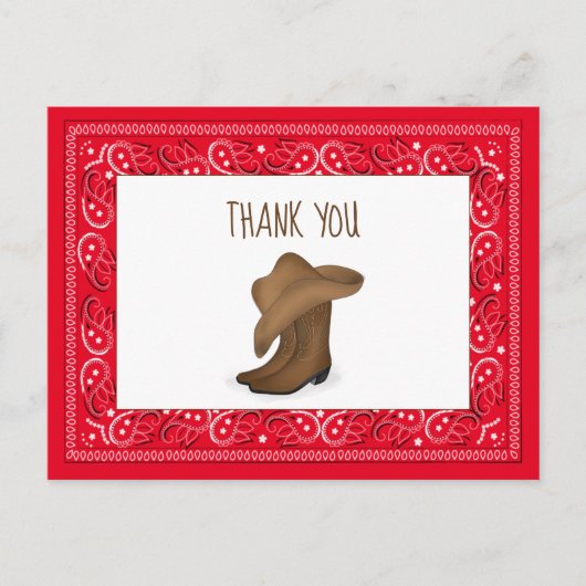 Dank u, Red Bandana Cowboy Cute Pet en Boots Briefkaart (Voorkant)