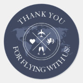 Dank u Reis Bruiloft Wereldkaart Navy Blauw Ronde Sticker (Voorkant)