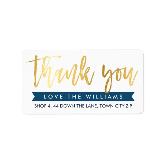 DANK U retouradres met de hand geletterde gouden m Etiket (Voorkant)