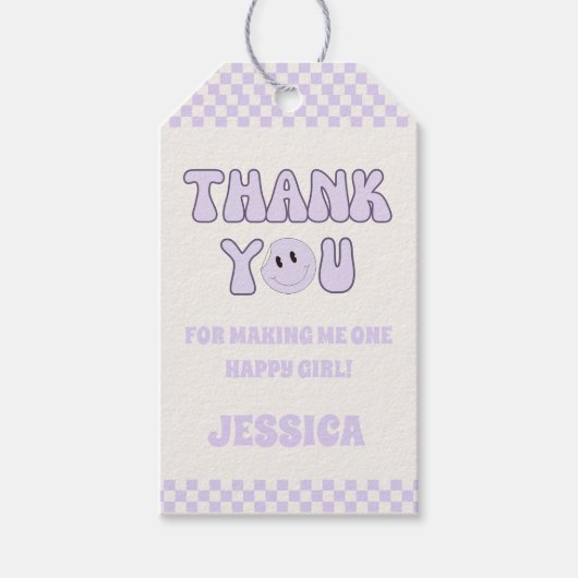 Dank u Retro Groovy 1e Verjaardag Party Favor Cadeaulabel (Voorkant)