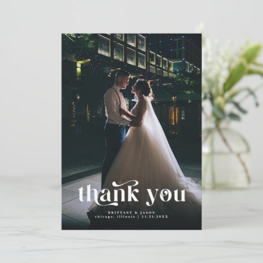 Dank u Retro tekst bruiloft verticale foto Bedankkaart (Staand voorkant)