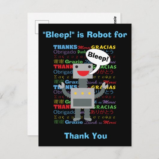 Dank u robot grappig personaliseren briefkaart (Voorkant / Achterkant)