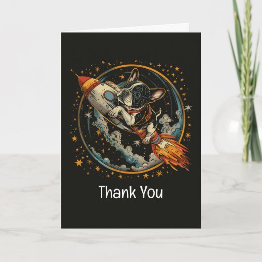 Dank u Rocket Ship Franse Bulldog Astronaut Bedankkaart (Voorkant)