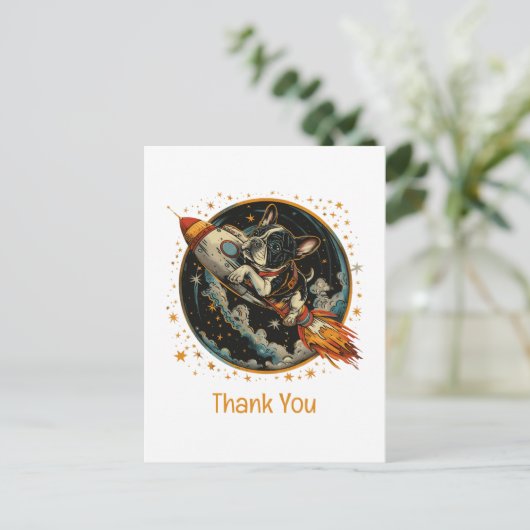 Dank u Rocket Ship Franse Bulldog Astronaut Briefkaart (Staand voorkant)