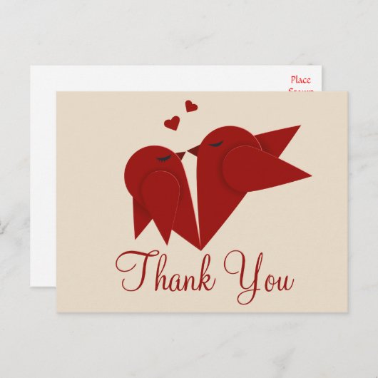 Dank u rode bordeauxrode lovebirds roze bruiloft briefkaart (Voorkant / Achterkant)