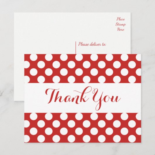 Dank u Rode Bourgogne & Witte Polka Dots Briefkaart (Voorkant / Achterkant)