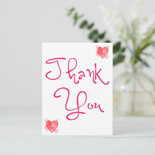 Dank u rode en roze hart Waterverf Briefkaart (Staand voorkant)