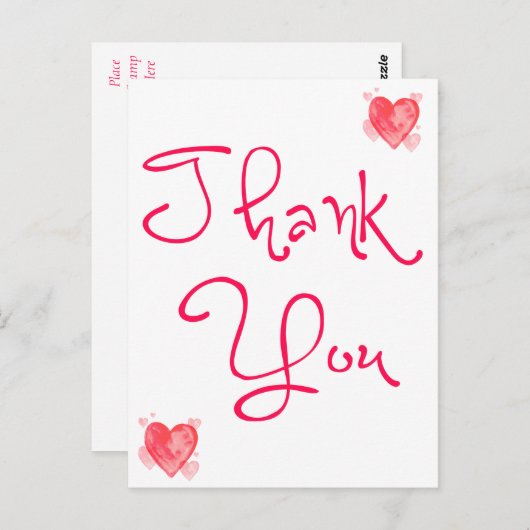 Dank u rode en roze hart Waterverf Briefkaart (Voorkant / Achterkant)