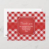 Dank u rode gingham controleert patroon geometrisc briefkaart (Voorkant / Achterkant)